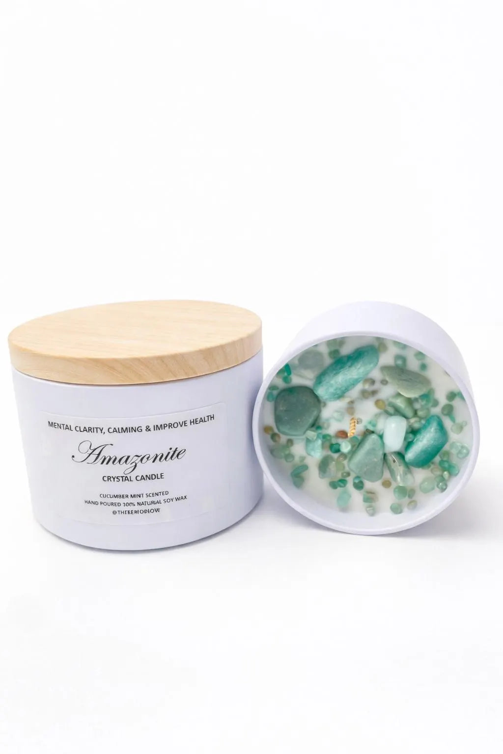 Amazonite Crystal Candle: Cucumber Mint Scented Soy Wax Candle