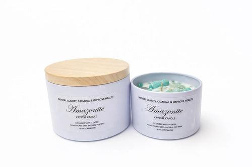 Amazonite Crystal Candle: Cucumber Mint Scented Soy Wax Candle