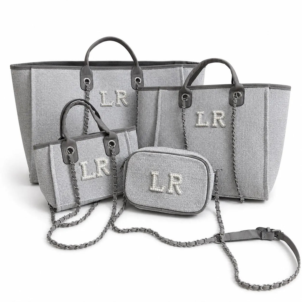 Personalised Canvas Tote Handbag with Initials patches for Women - Beach Travel Bags Hand Luggage all sizes
