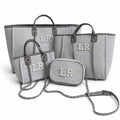 Personalised Canvas Tote Handbag with Initials patches for Women - Beach Travel Bags Hand Luggage all sizes