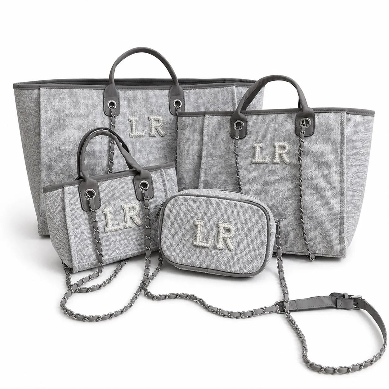 Personalised Canvas Tote Handbag with Initials patches for Women - Beach Travel Bags Hand Luggage all sizes