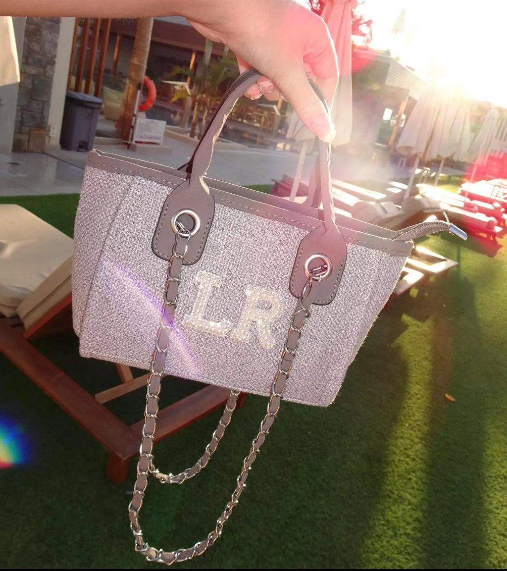 Personalised Canvas Tote Handbag with Initials patches for Women - Beach Travel Bags Hand Luggage all sizes