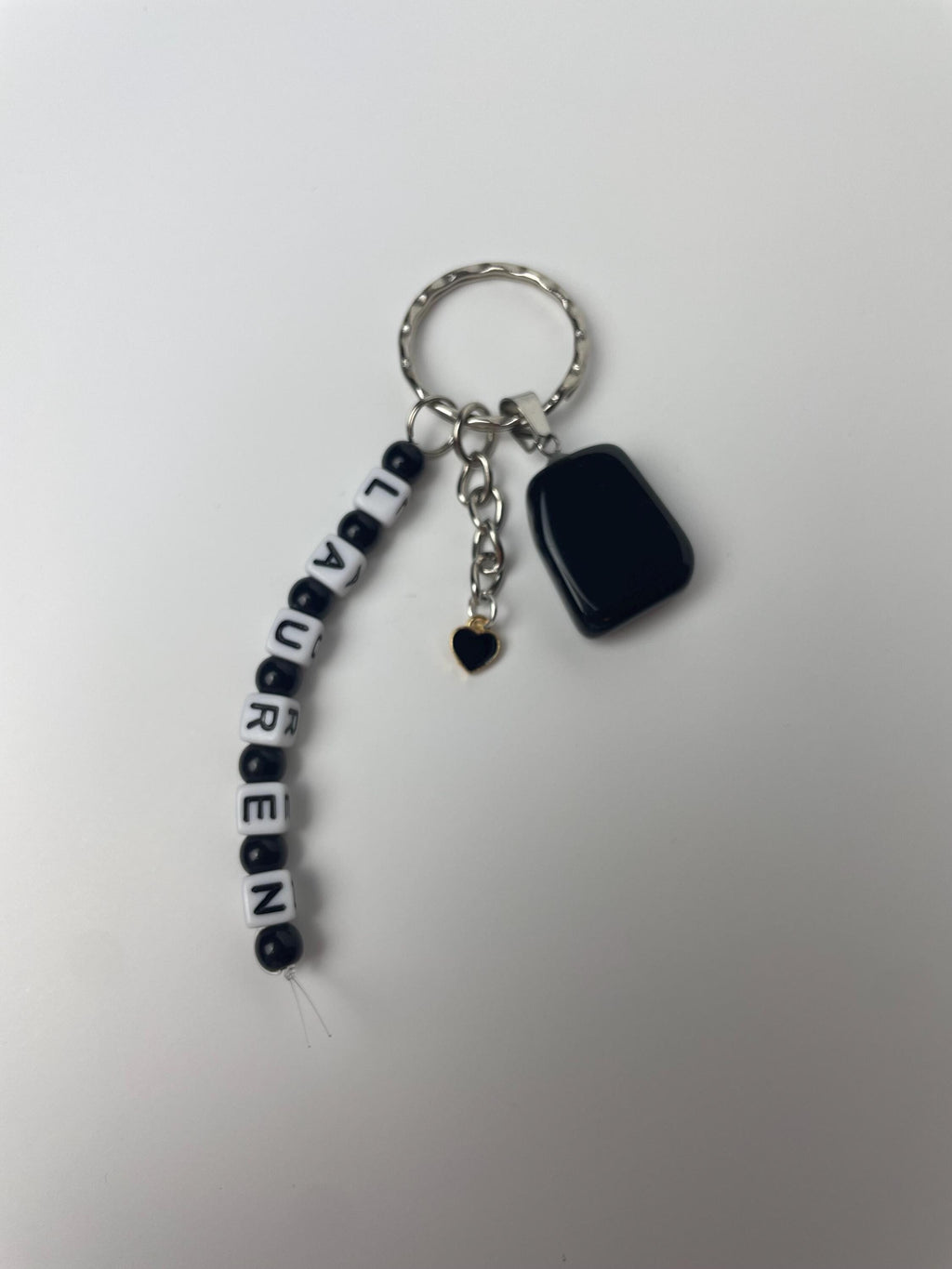 Personalised name Black Obsidian crystal healing keyring bag charm