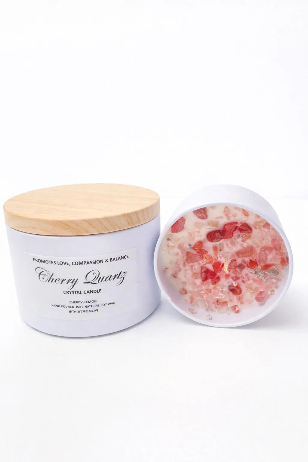 Cherry Quartz Candle: Healing Crystal, Cherry Scented Soy Wax