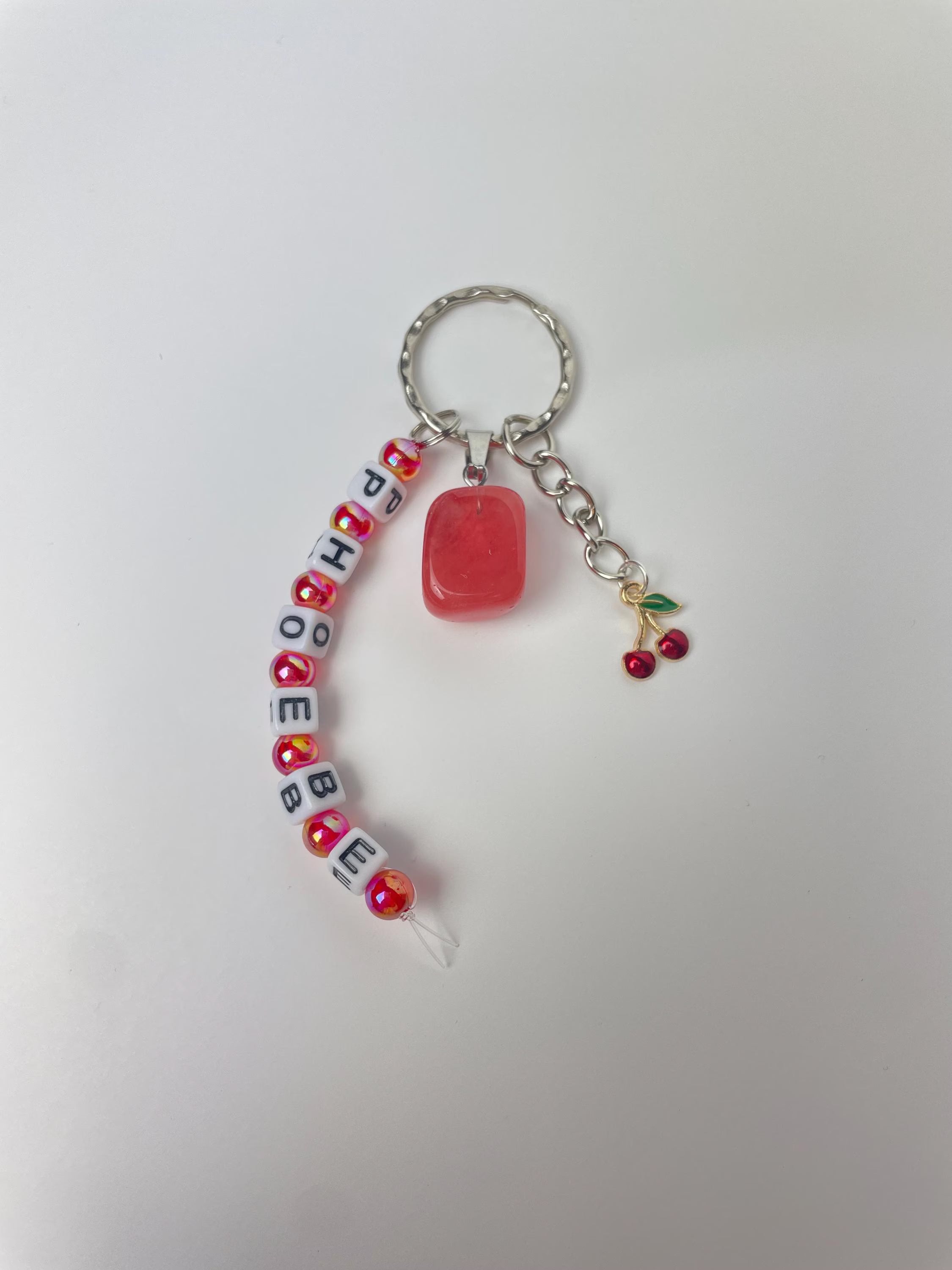 Personalised name Cherry Quartz crystal healing keyring bag charm