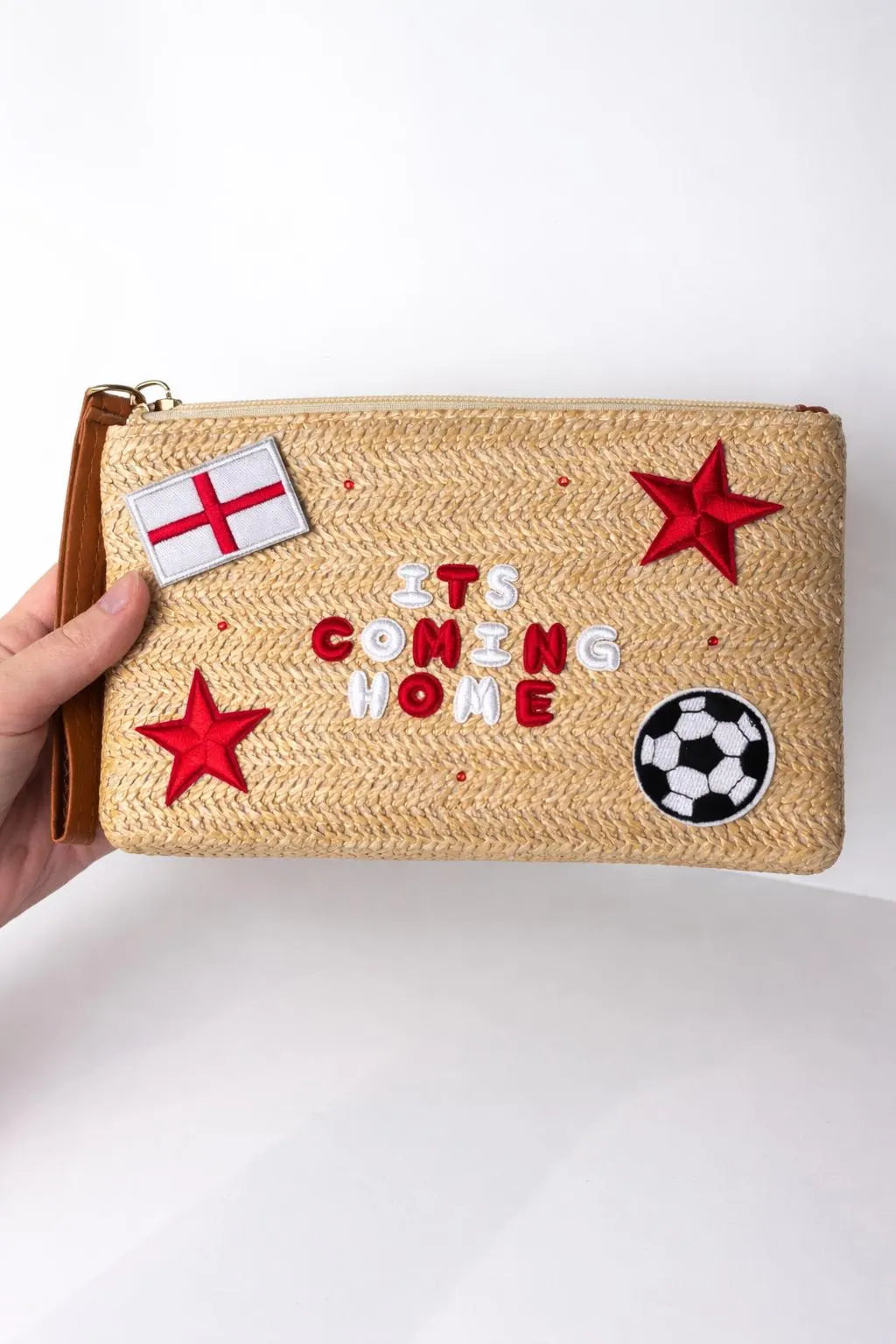 Beige woven clutch holiday beach club world cup beer garden it’s coming home bag england football