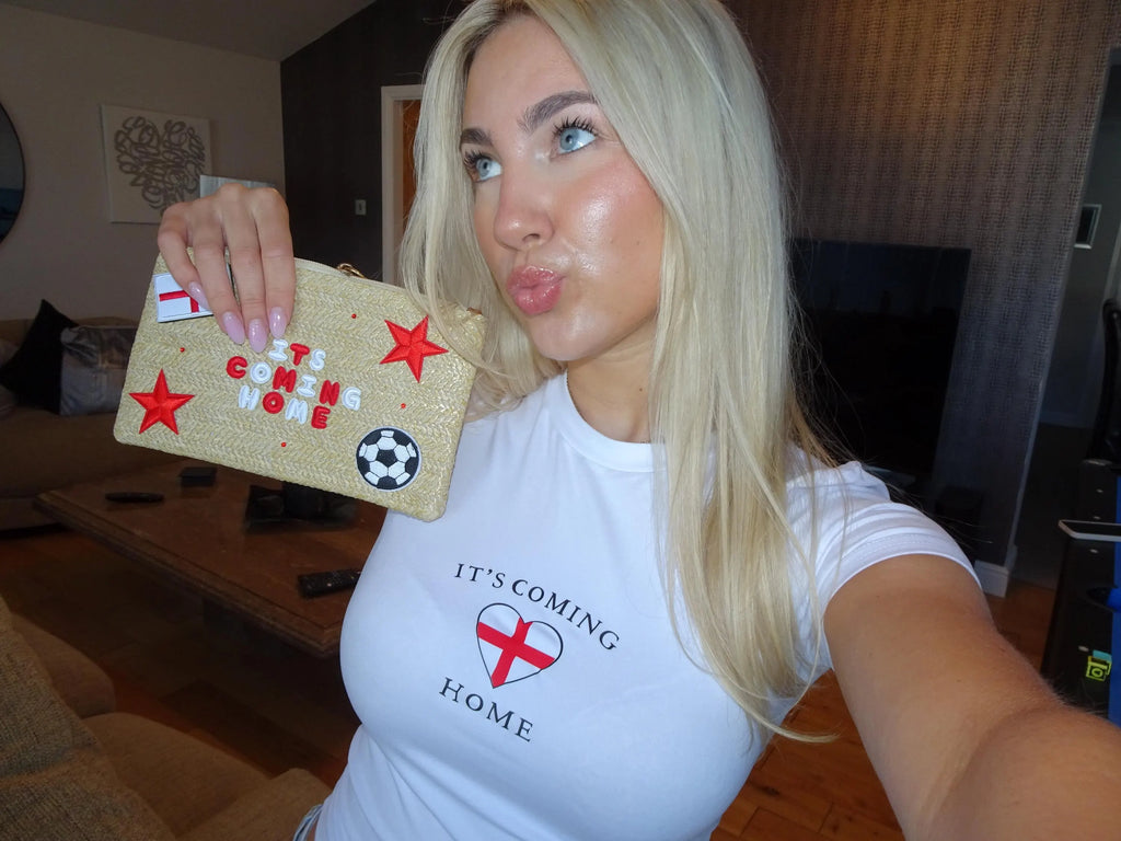 Beige woven clutch holiday beach club world cup beer garden it’s coming home bag england football