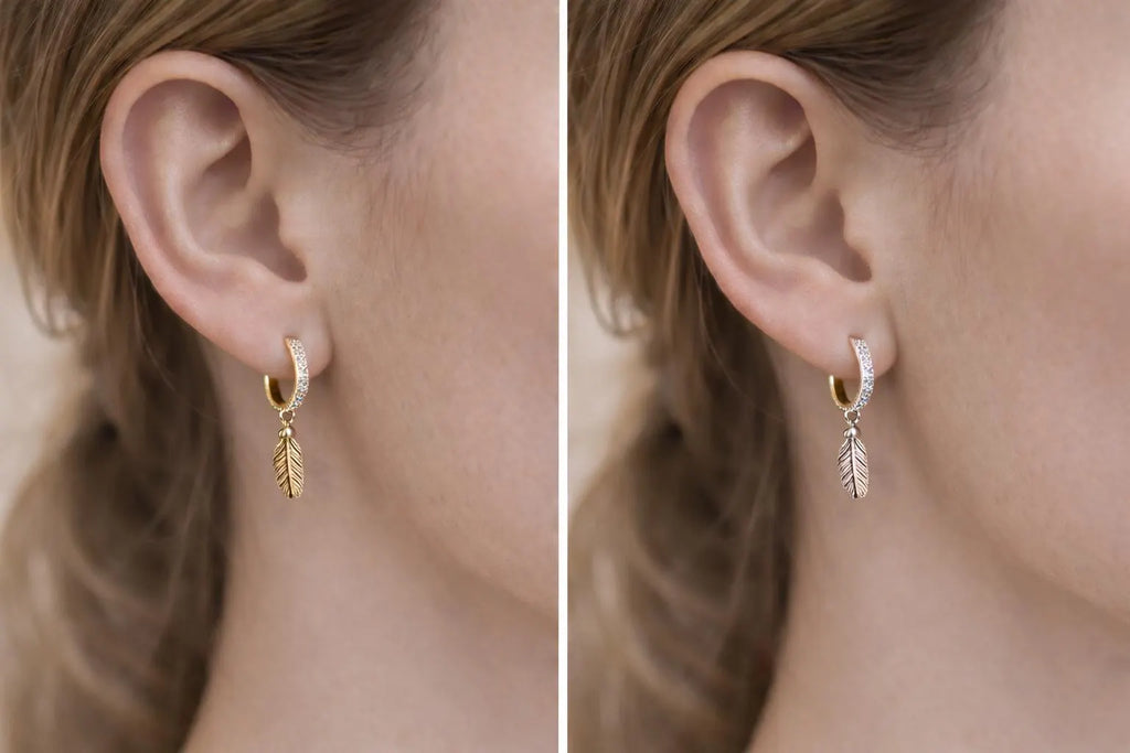 Feather huggie hoop earrings