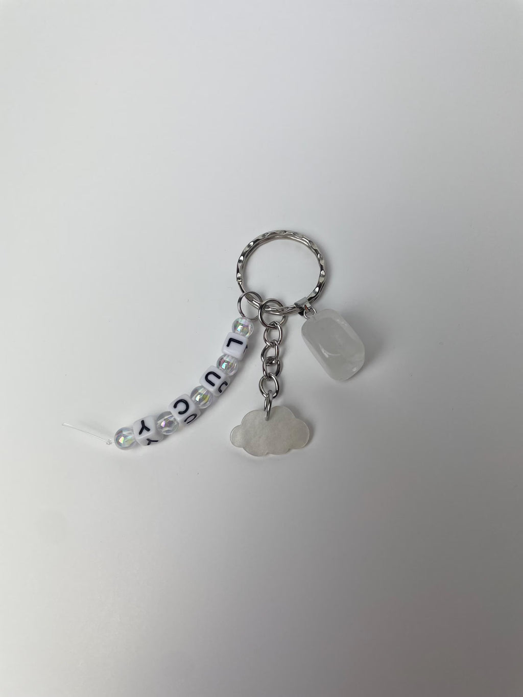 Personalised clear quartz crystal healing keyring bag charm