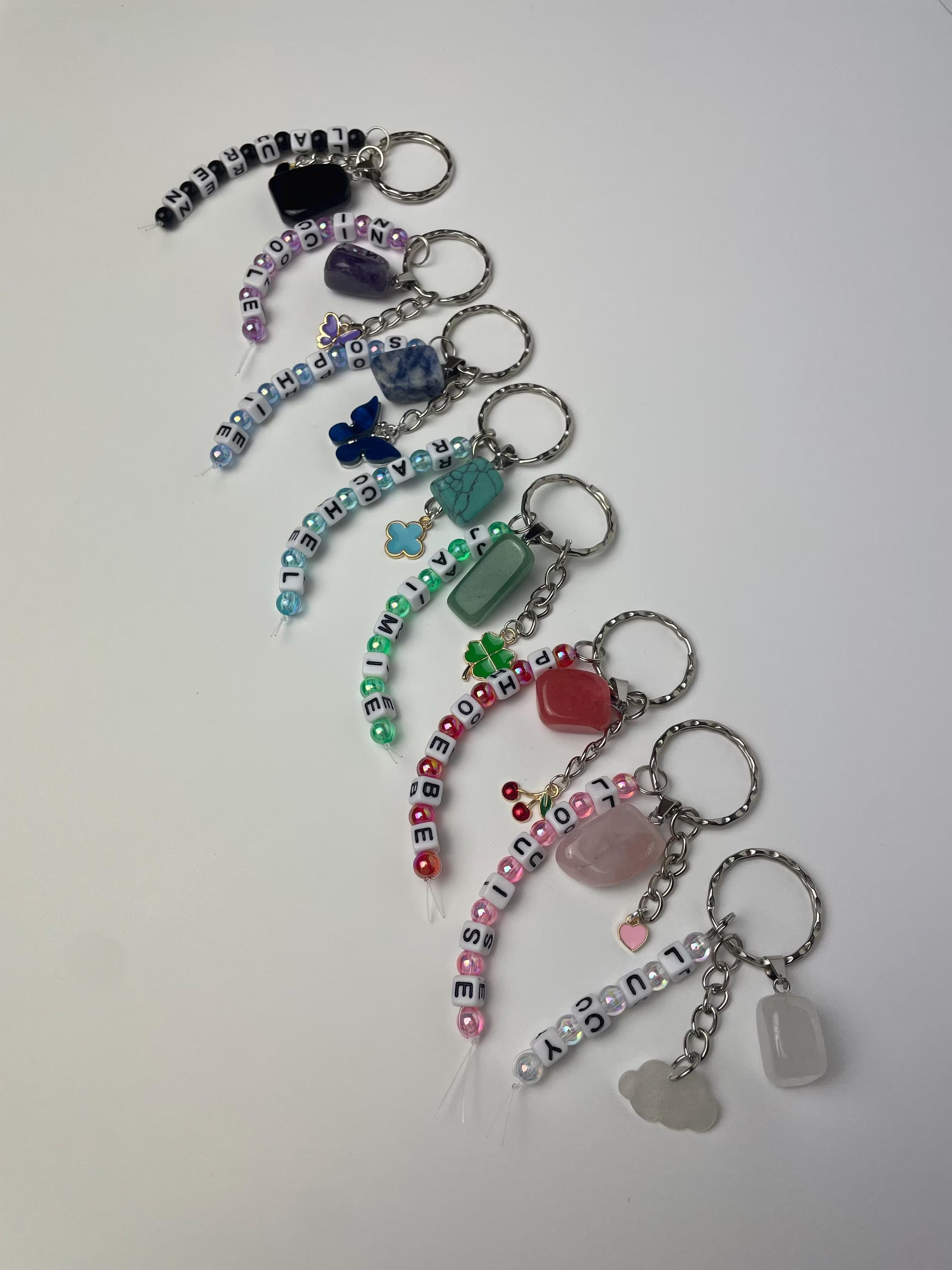Personalised clear quartz crystal healing keyring bag charm