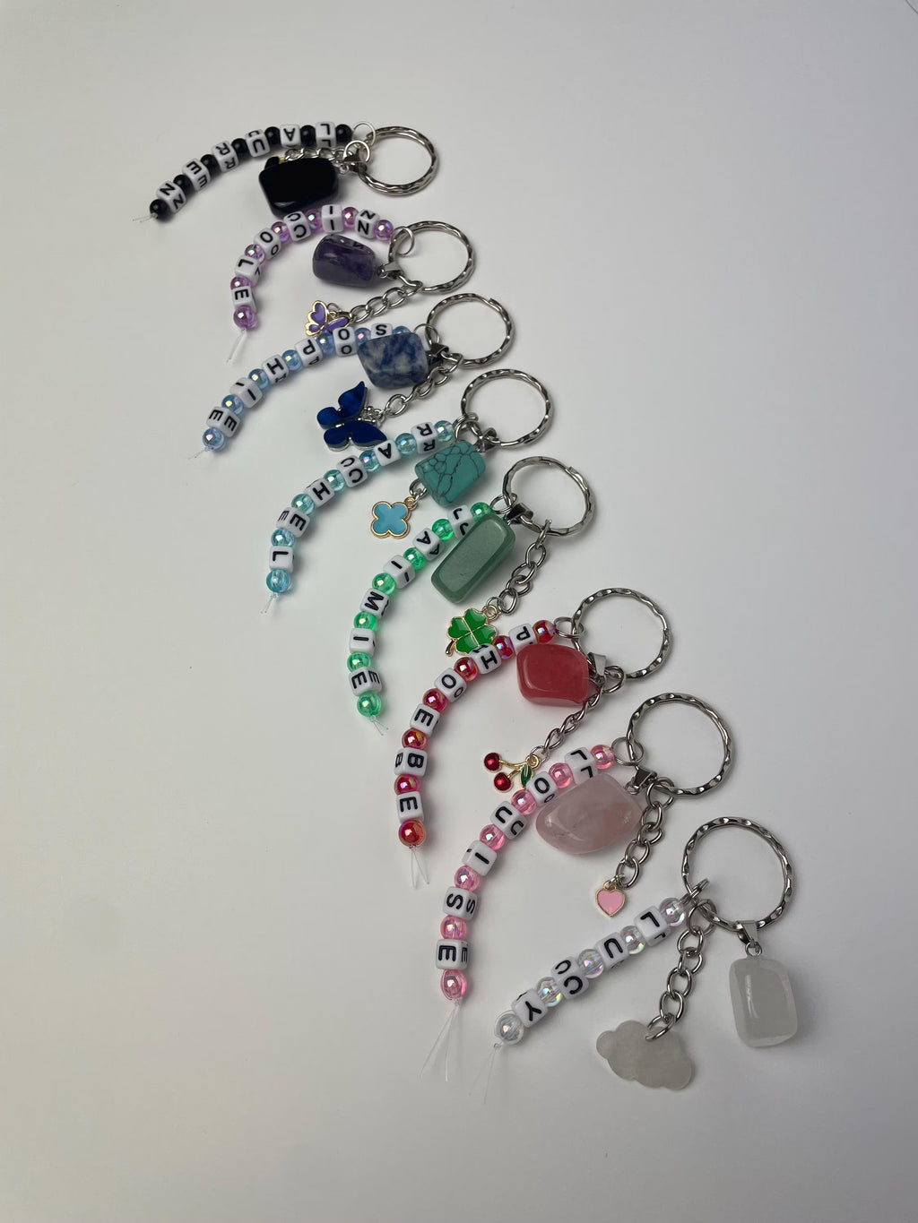 Personalised name Cherry Quartz crystal healing keyring bag charm