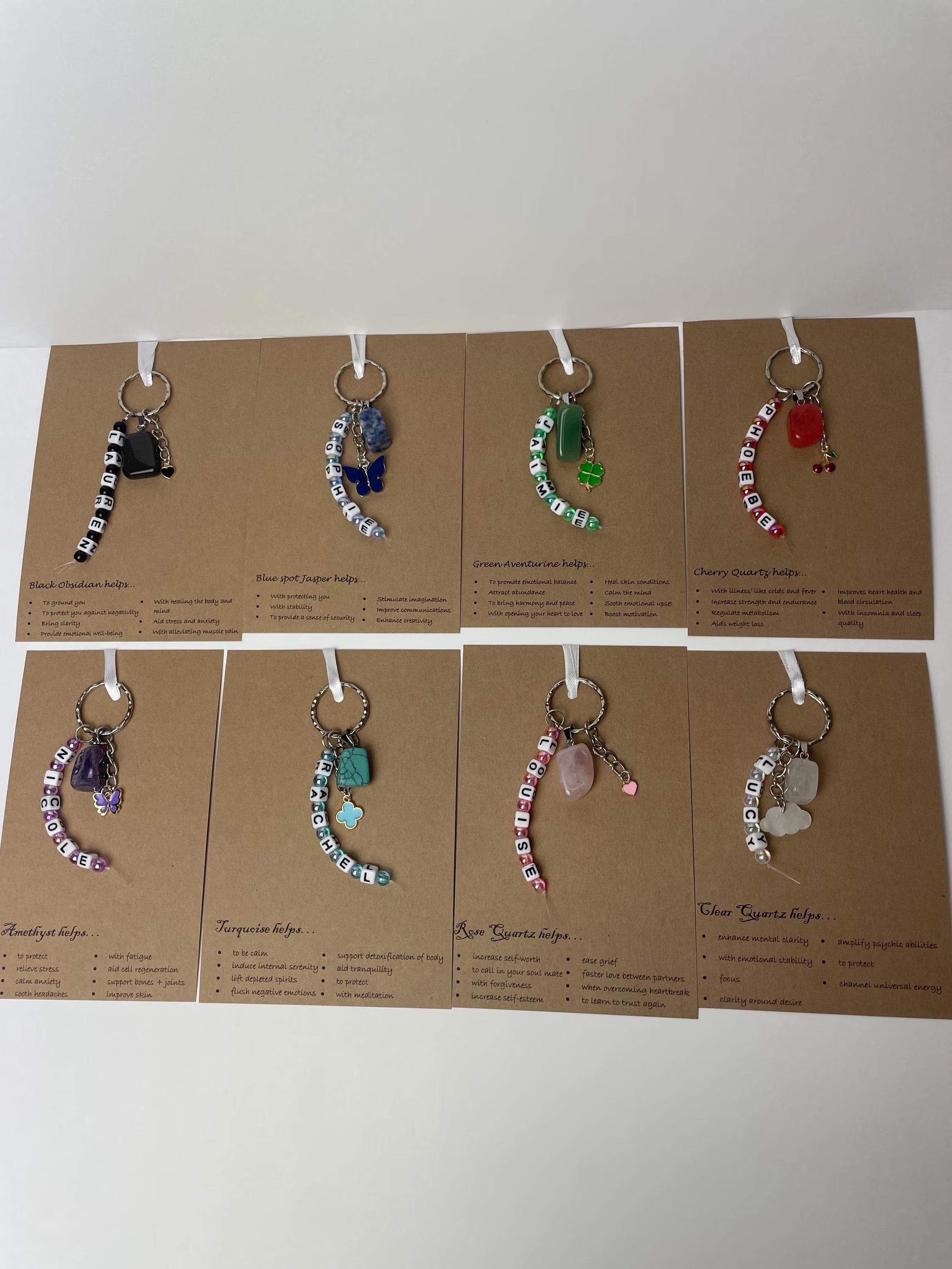 Personalised clear quartz crystal healing keyring bag charm