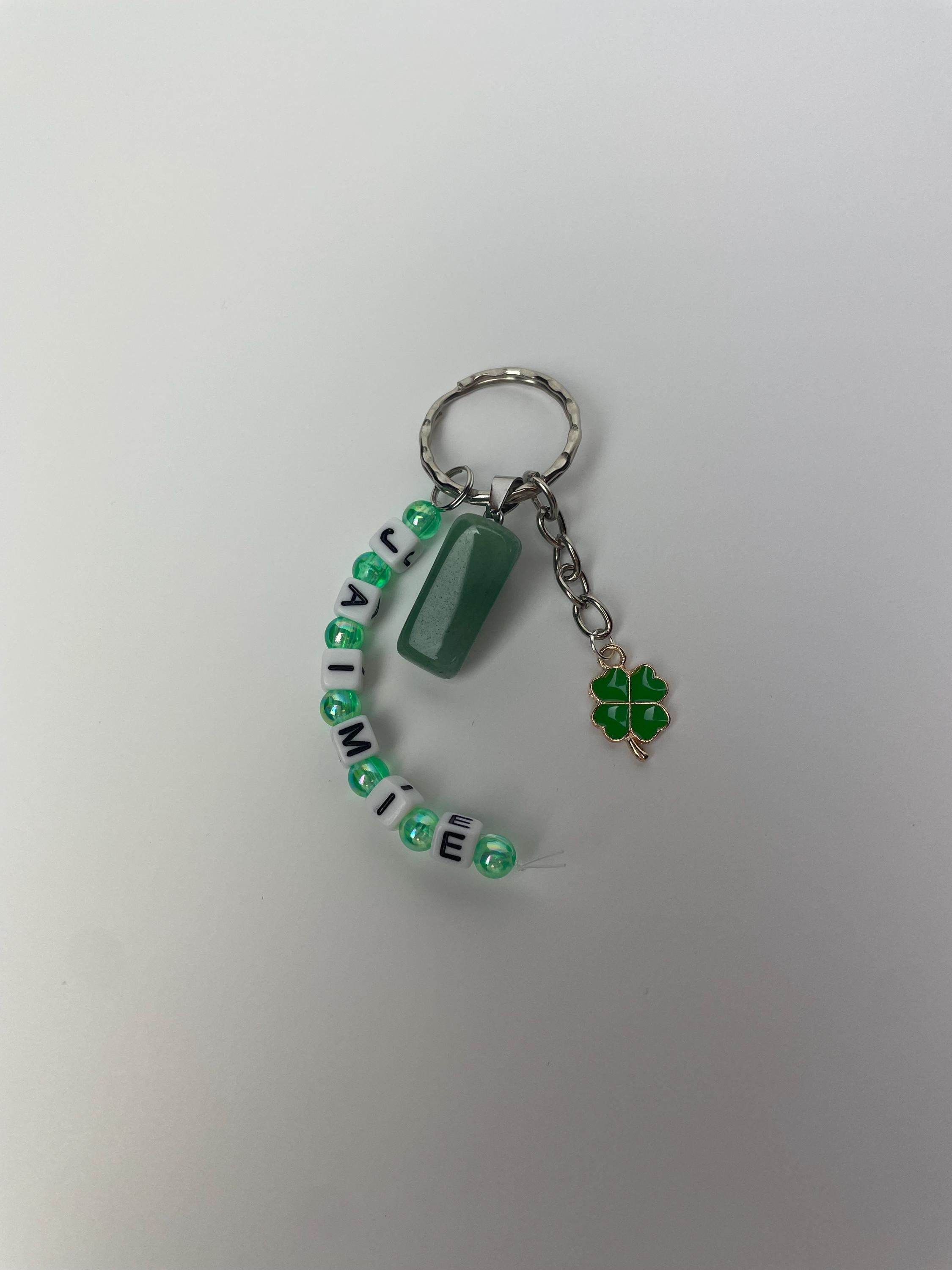 Personalised name Aventurine crystal healing keyring bag charm