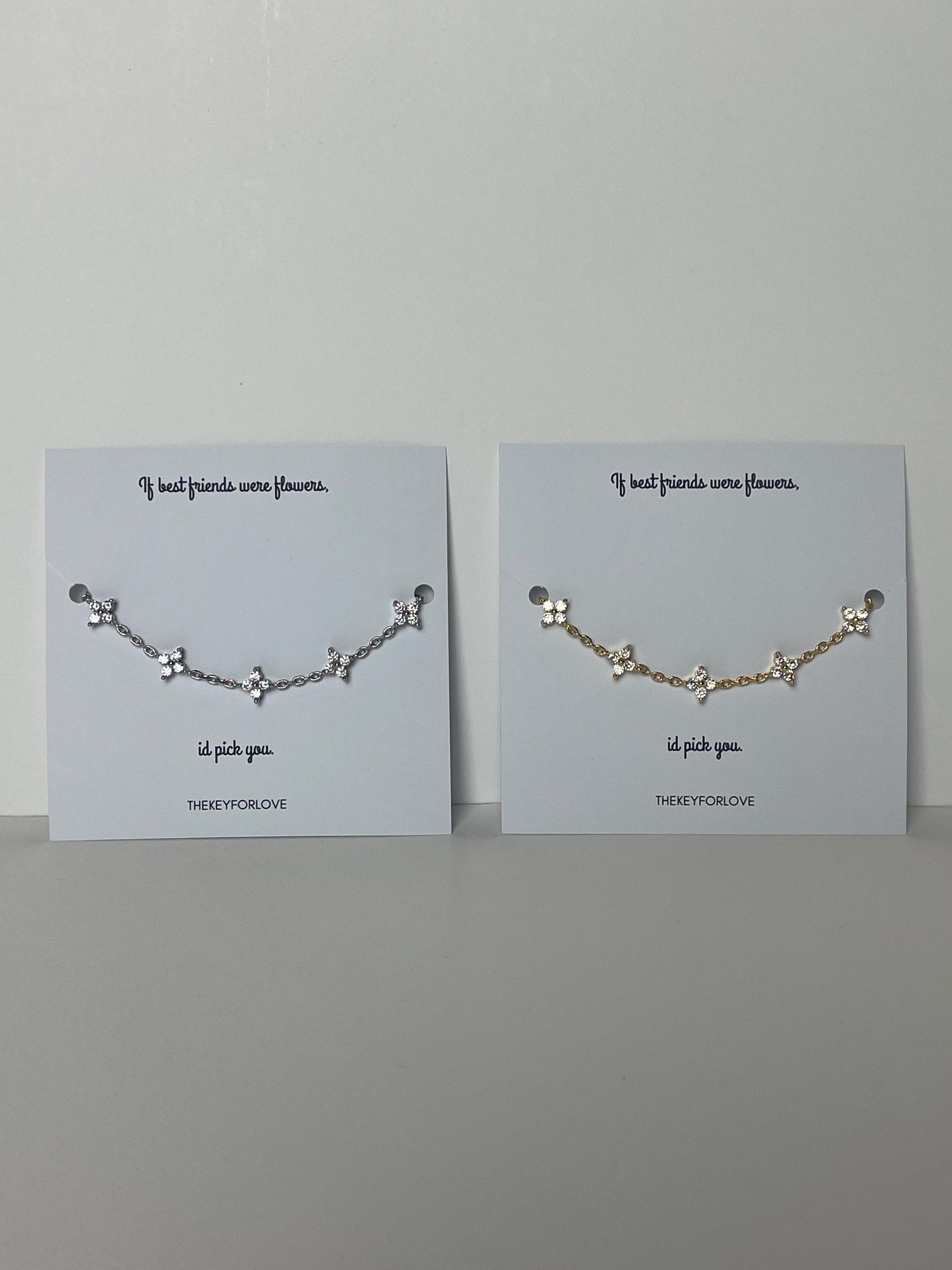 If best friends were flowers, i’d pick you silver flower clover bracelet