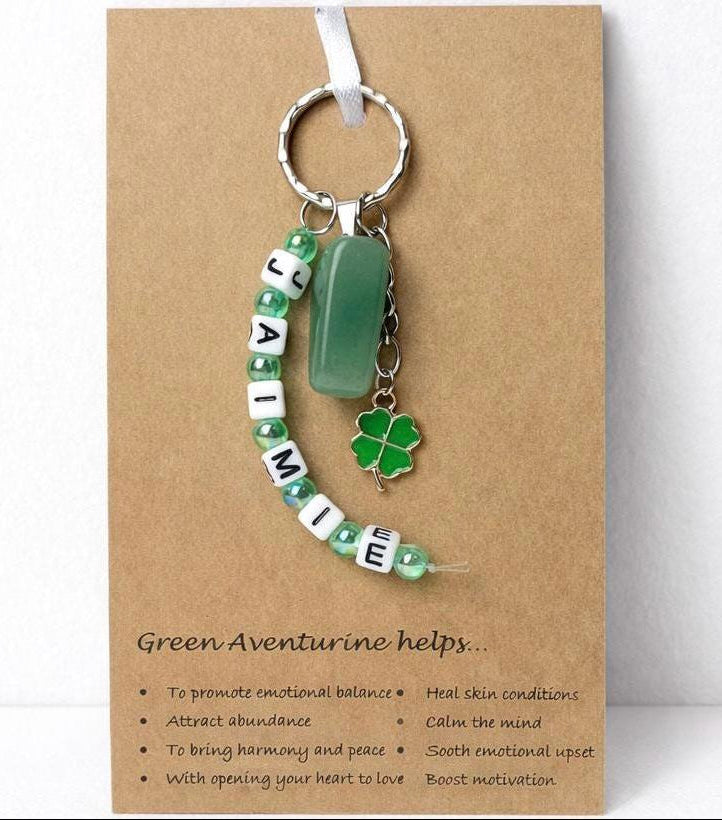 Personalised name Aventurine crystal healing keyring bag charm