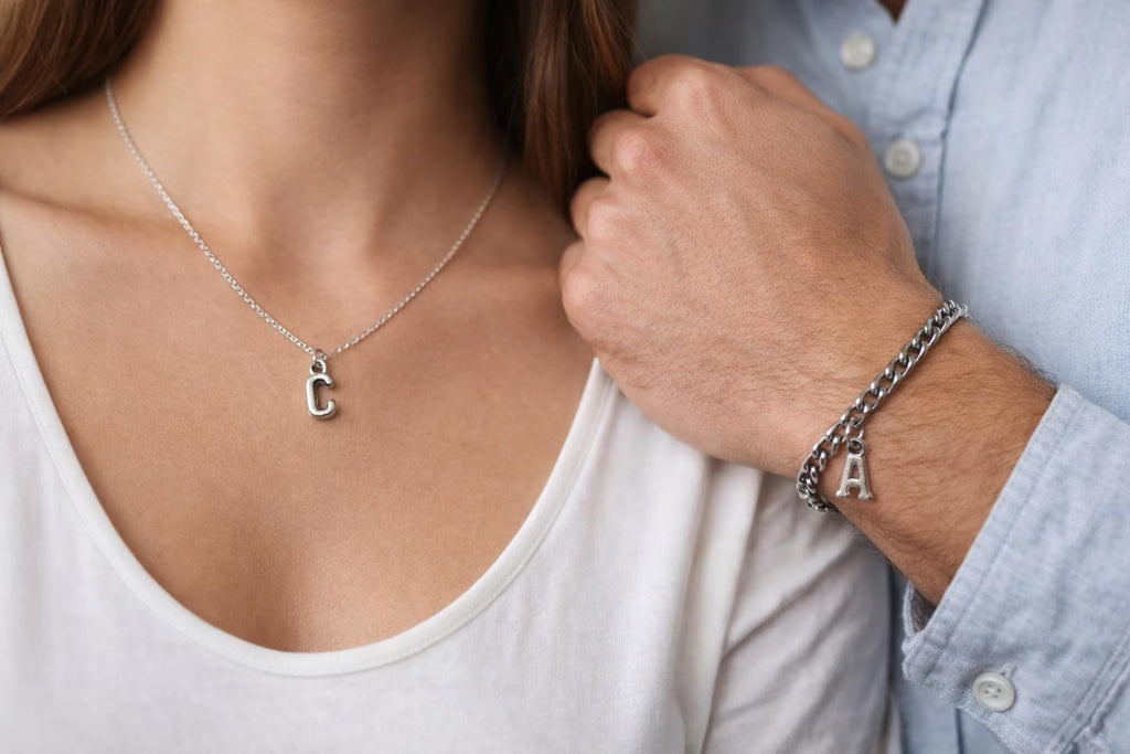 His and hers matching personalised initial jewellery set