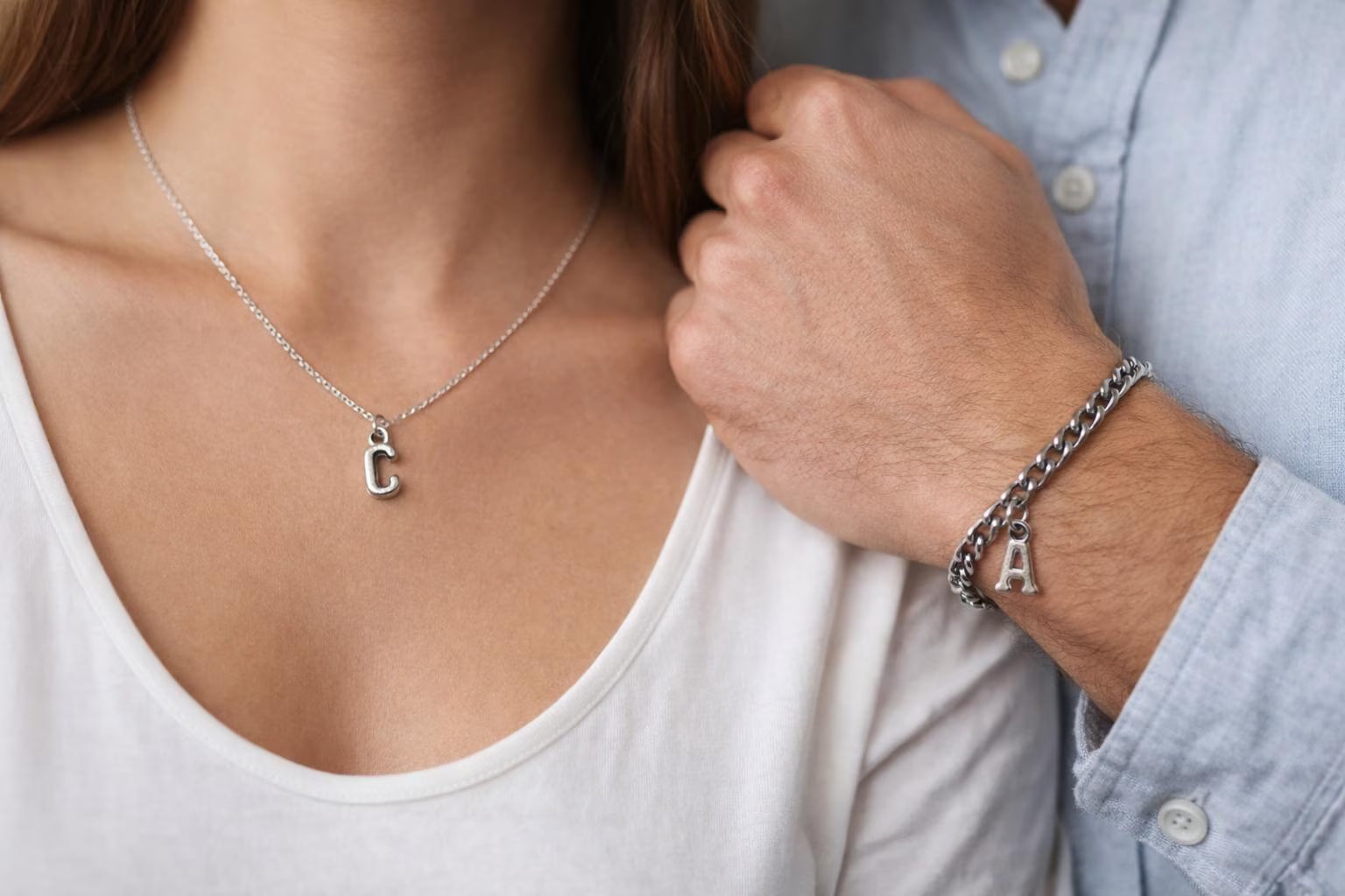 His and hers matching personalised initial jewellery set