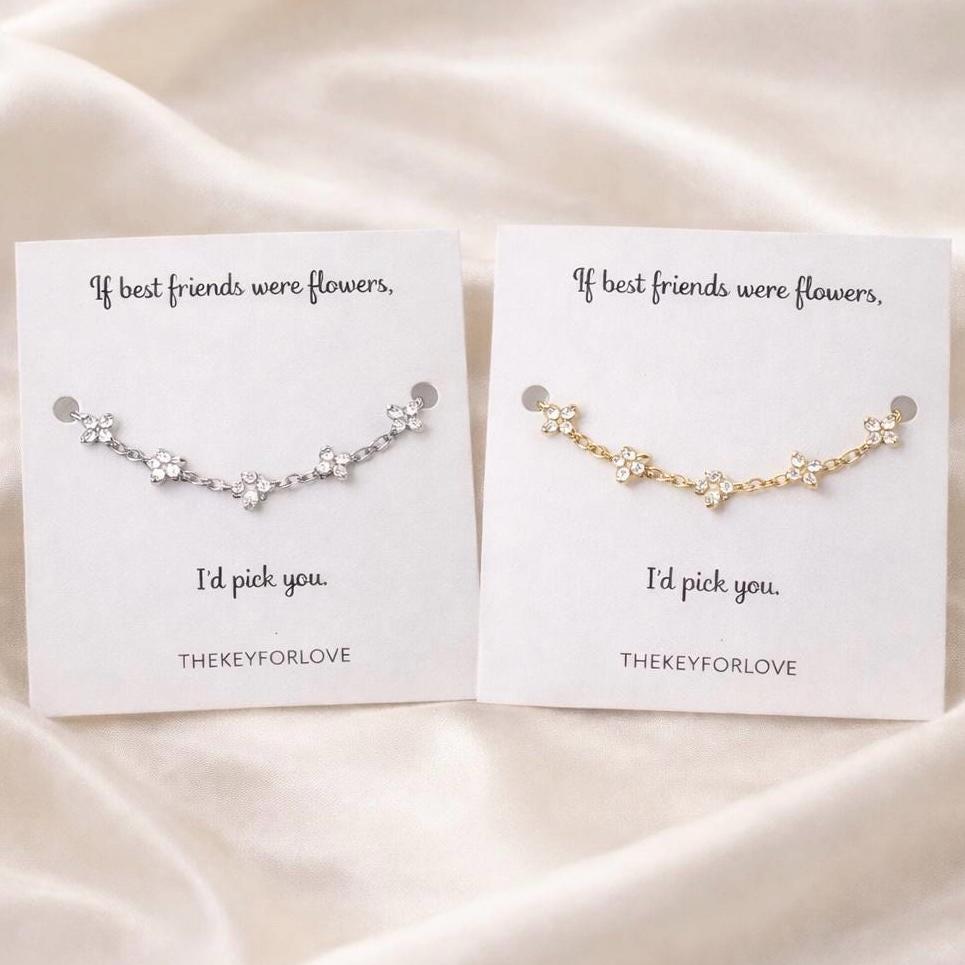 If best friends were flowers, i’d pick you silver flower clover bracelet