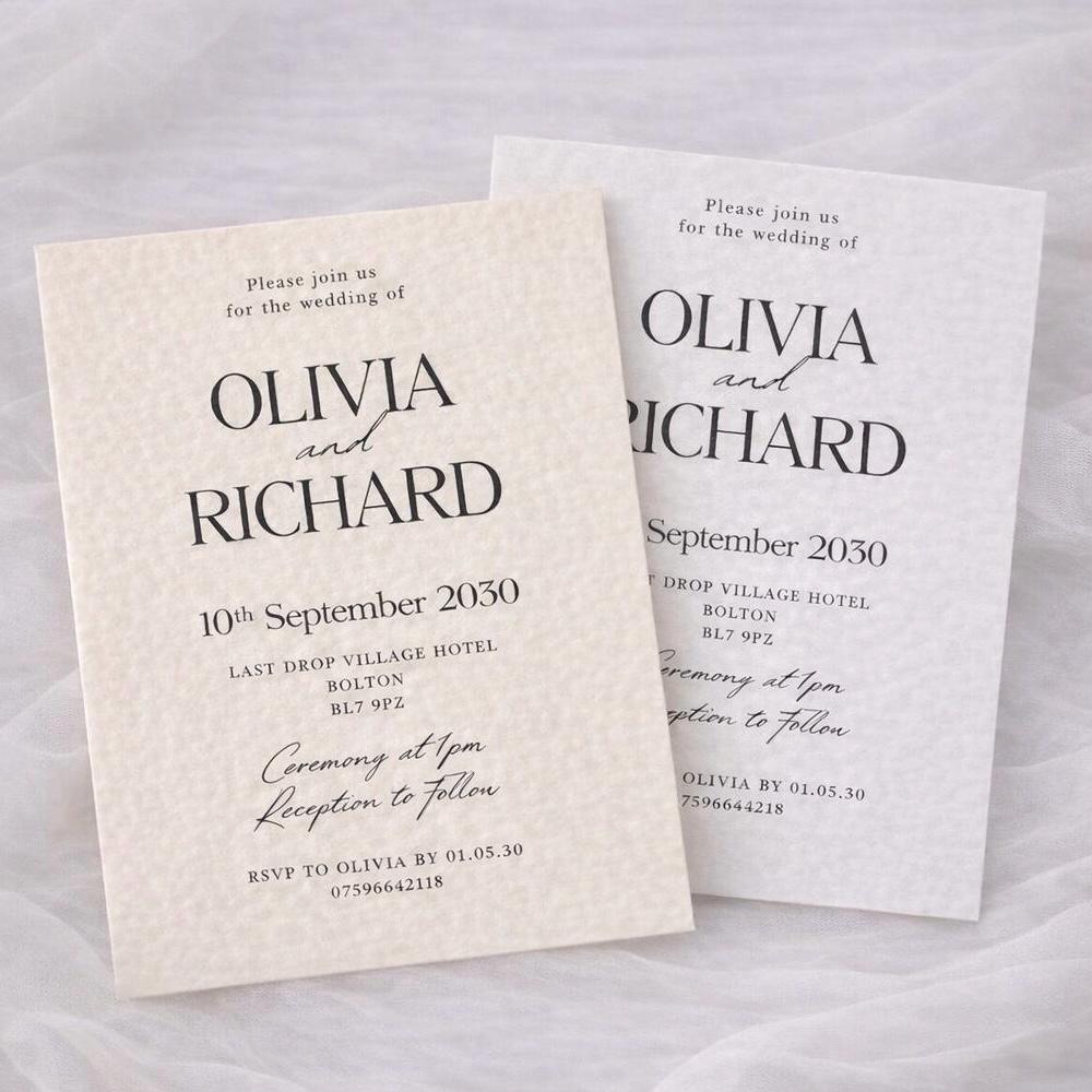 A5 Cream Ivory/White textured wedding invites