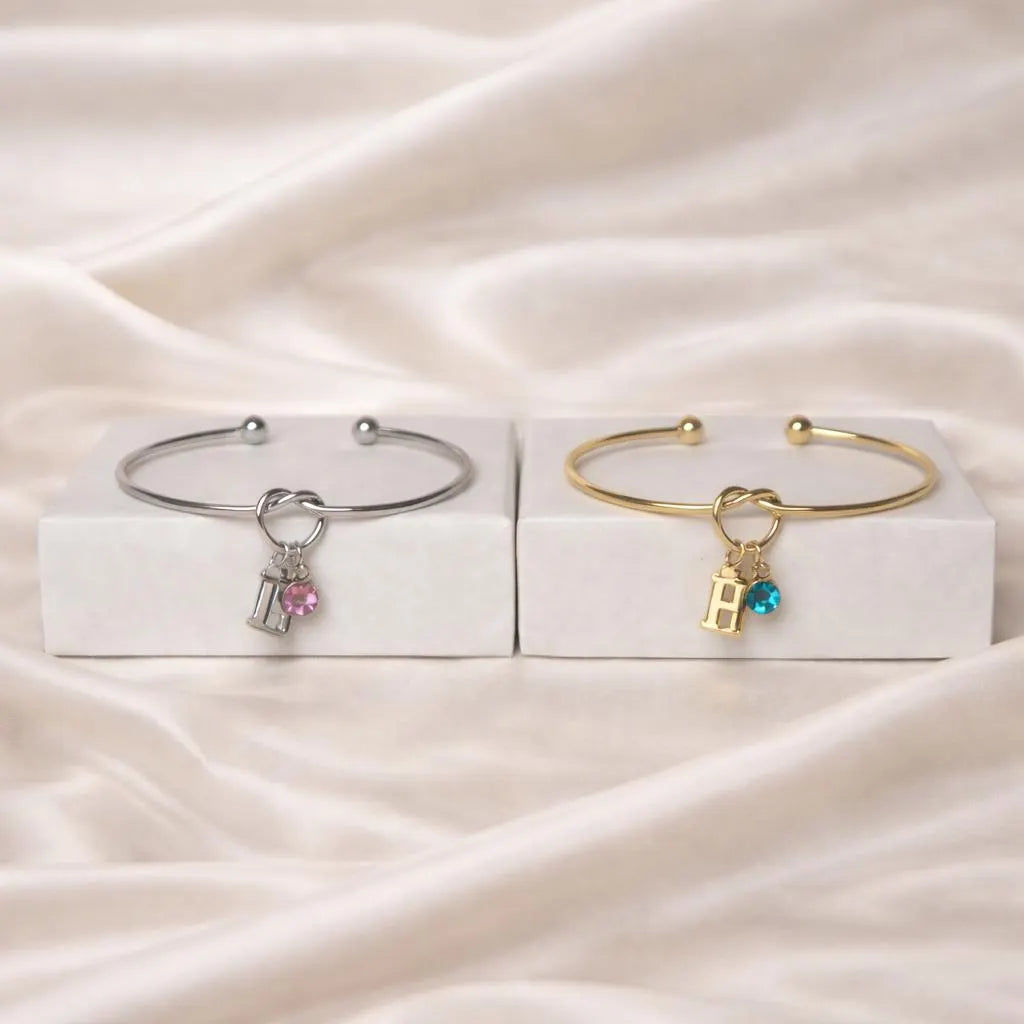 Birthstone initial tie the knot bangle