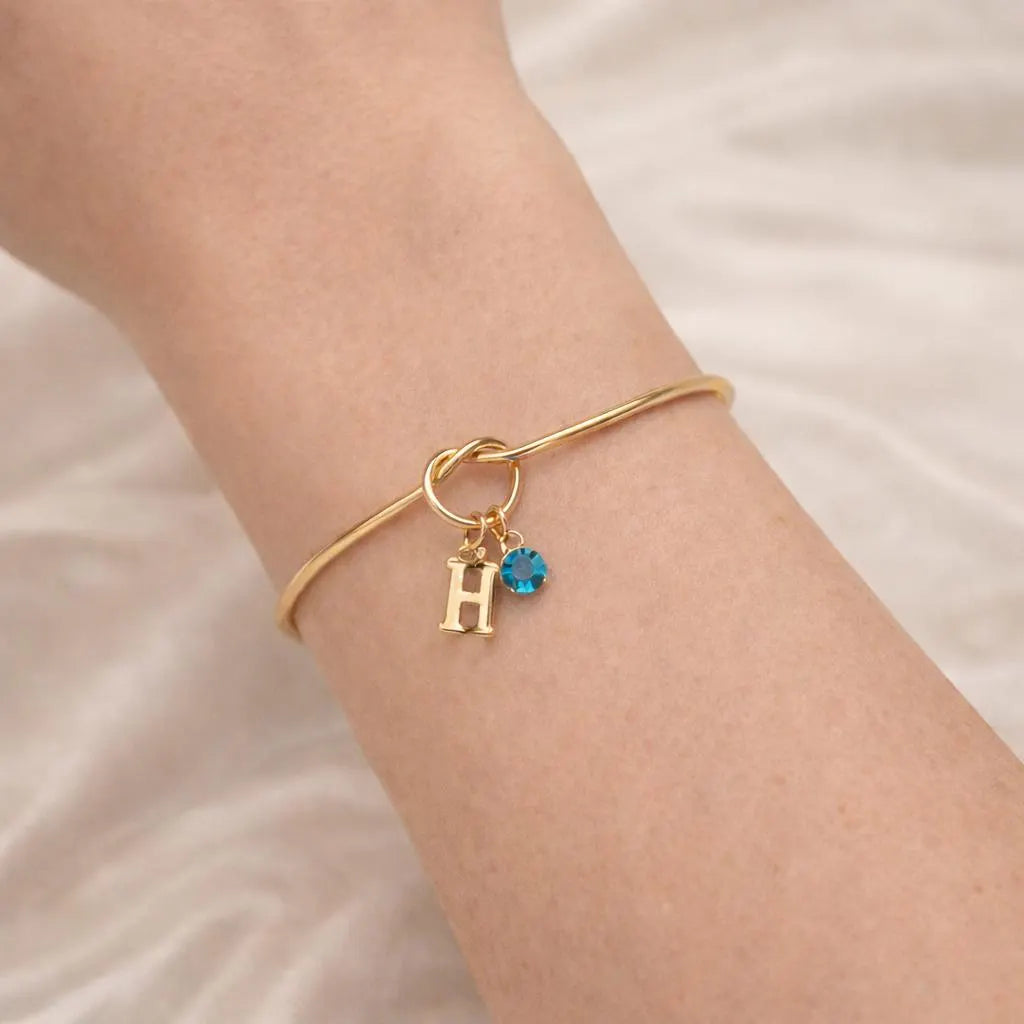 Birthstone initial tie the knot bangle