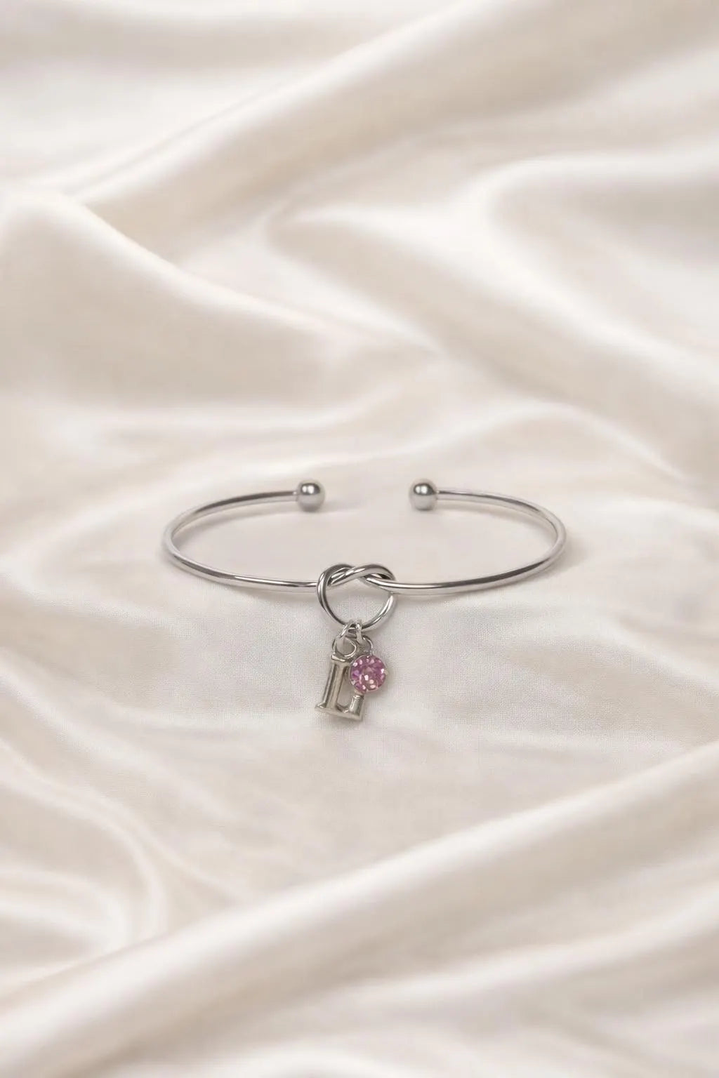 Birthstone initial tie the knot bangle