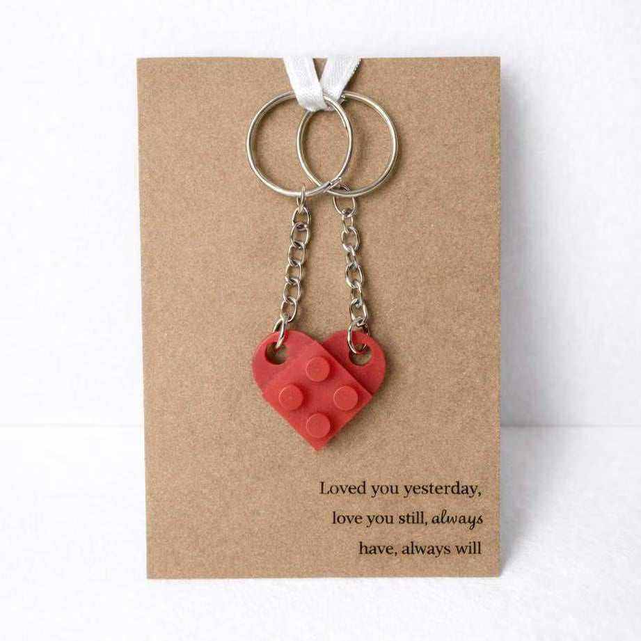Lego matching couples heart keyrings