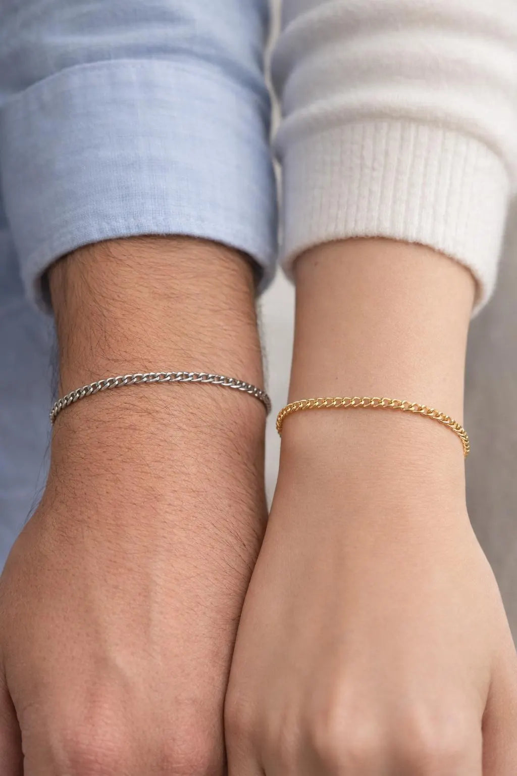 Permanent matching gold and silver couples bracelets