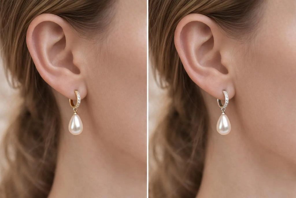 Pearl drop huggie hoop earrings sparkly