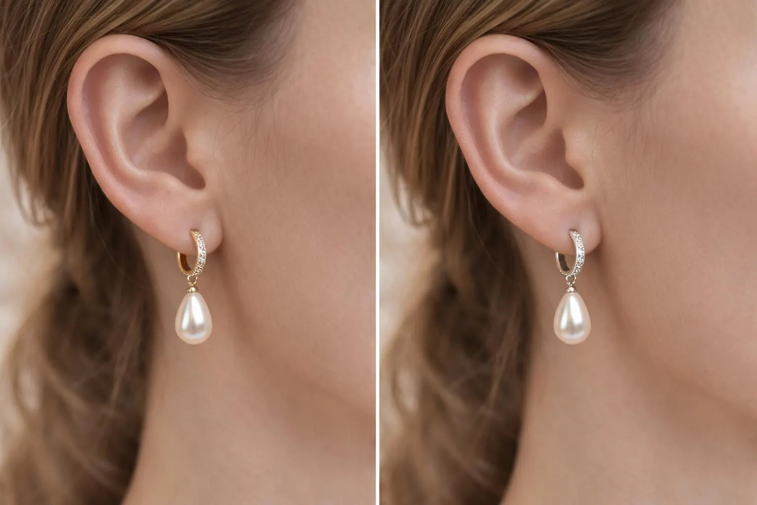 Pearl drop huggie hoop earrings sparkly
