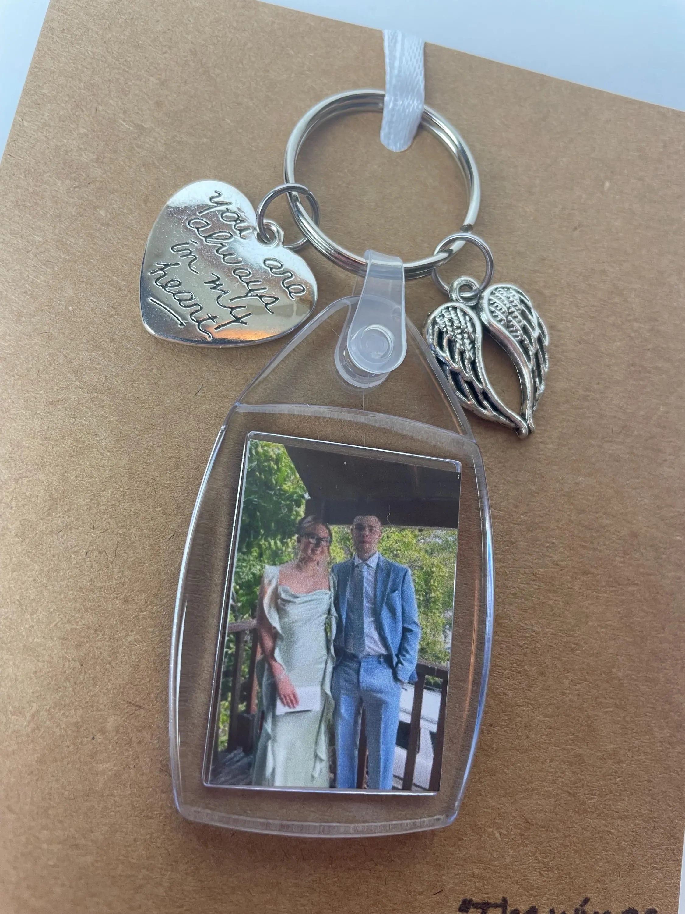Personalised Photo Custom Bereavement Angel lost loved one charm Keyring