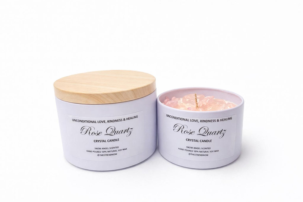 Rose Quartz Crystal Candle: 100% Soy Wax, Snow Angel Scent