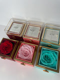 Flower rose turn box with silver elegant promise engagement ring