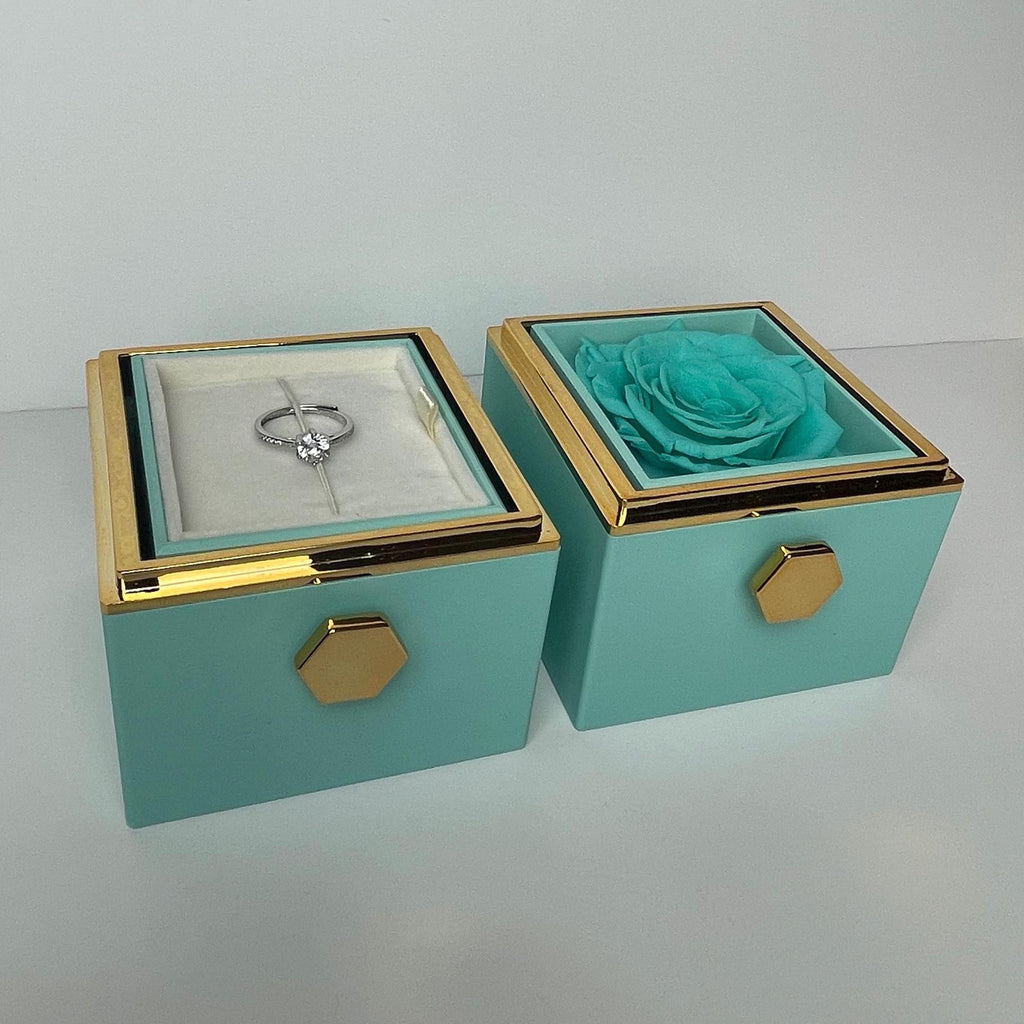 Flower rose turn box with silver elegant promise engagement ring