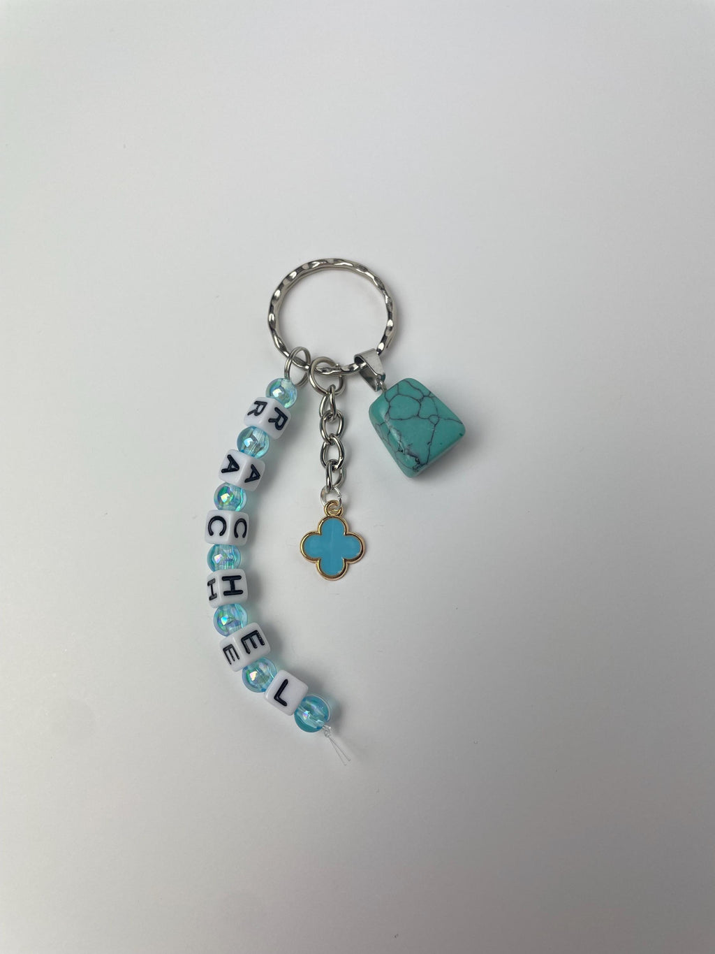 Personalised name turquoise crystal healing stone keyring bag charm